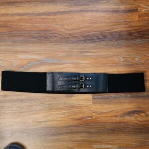 Eloquii Black Elastic & Faux Leather Women's Belt, 18/20W